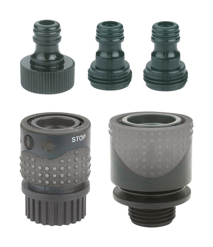 Emery Jensen QWK Connect Hose Set 5-piece with quick-connect fittings for easy garden or outdoor watering.