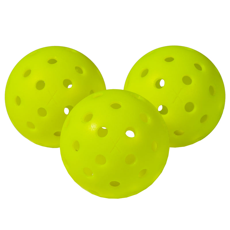 Emery Jensen Pickleballs X-40 3-pack for pickleball, designed for racquet sports, shown in a close-up image.