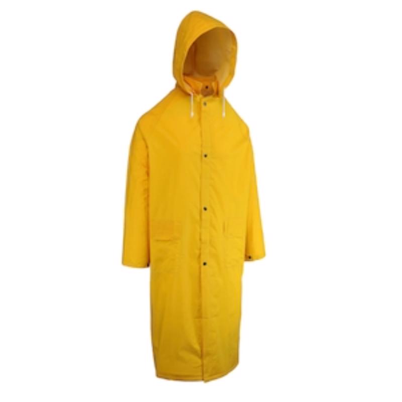 Yellow Emery Jensen rain jacket in XXL, lightweight and waterproof, designed for protection in wet weather.