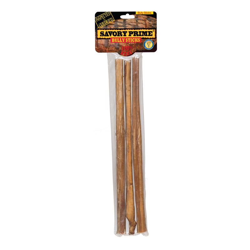 Emery Jensen 12-inch bully sticks rawhide chews for dogs, shown in a 3-pack, natural and durable pet dental treat.
