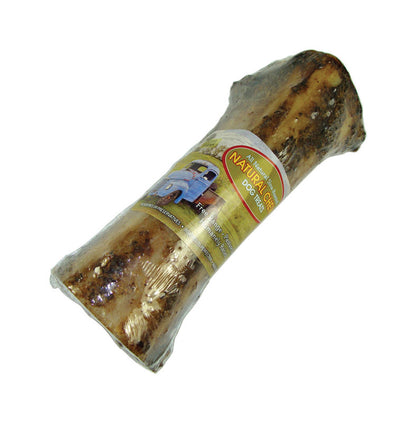 Emery Jensen ECCO FARMS beef rawhide chew bone for dogs, 6-8 inches, natural dog treat with beef flavor and durable texture.