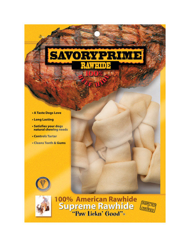 Emery Jensen knotted bone rawhide chew, 6-7 inch size, pack of six, suitable for dogs.