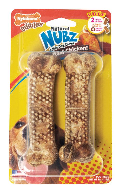 Emery Jensen NUBZ ED BLS DC Chicken Rawhide Chews for dogs, medium size, with visible chicken flavor and textured rawhide surface.