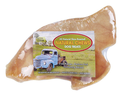 Emery Jensen pig ears dog treats, rawhide chews for dogs, natural and durable chew treats for dogs.