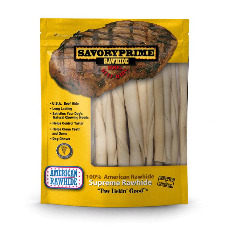 Emery Jensen Twisted Stix Rawhide Chews for dogs, 5-inch white chew sticks, 30-pack, durable dog treats for chewing fun.