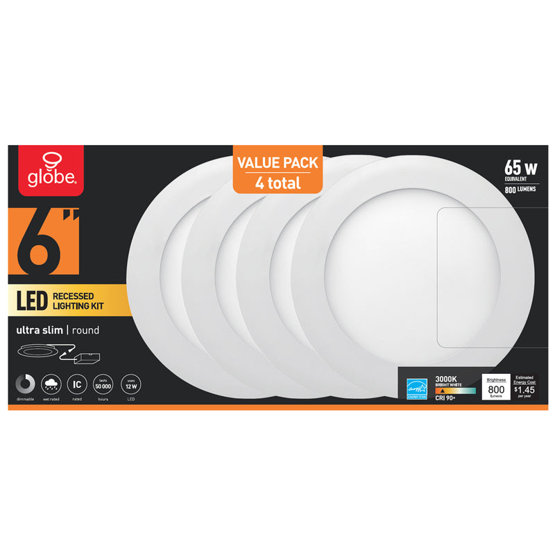 Emery Jensen 6-inch recessed lighting 4-pack, modern ceiling lights with trim and bulbs installed, ideal for home or office lighting