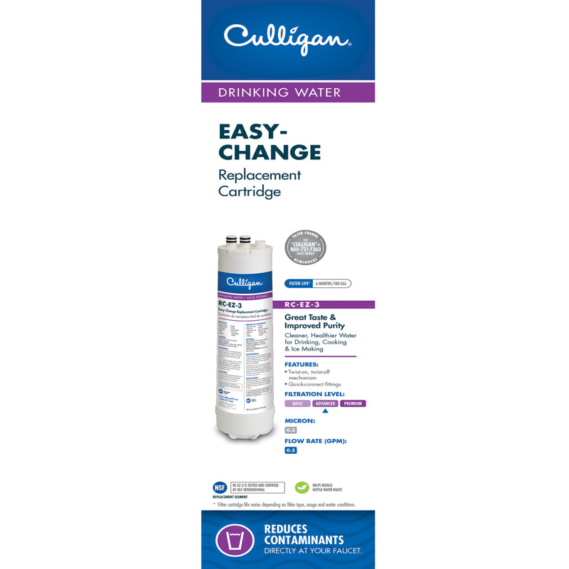 Emery Jensen RC-EZ-3 refrigerator filter cartridge showing a white filter unit designed for water purification in appliances.