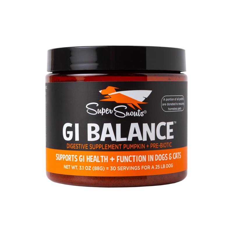 Emery Jensen Super Snout GI Balance remedies bottle with label, designed to support gastrointestinal health in pets.