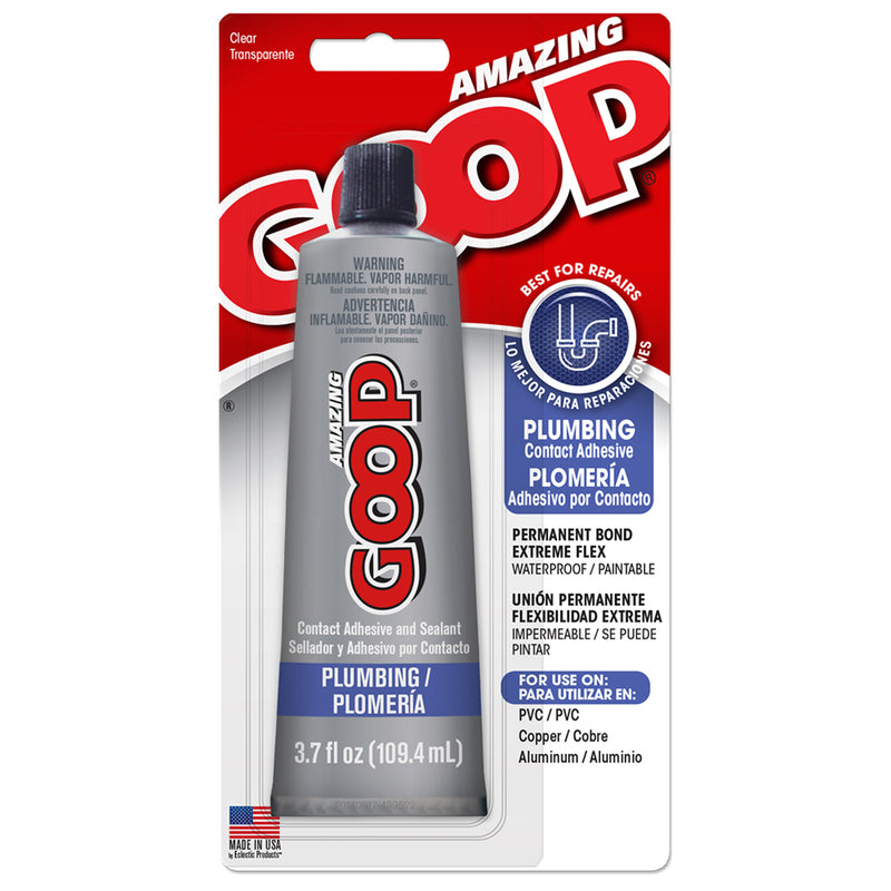 Emery Jensen Glue Plumber Goop 3.7oz repair adhesive for plumbing and household repairs, shown in a tube with a white cap.