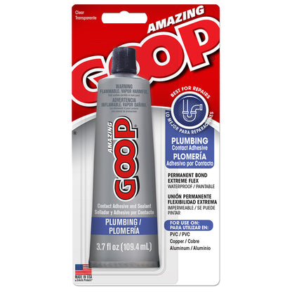 Emery Jensen Glue Plumber Goop 3.7oz repair adhesive for plumbing and household repairs, shown in a tube with a white cap.