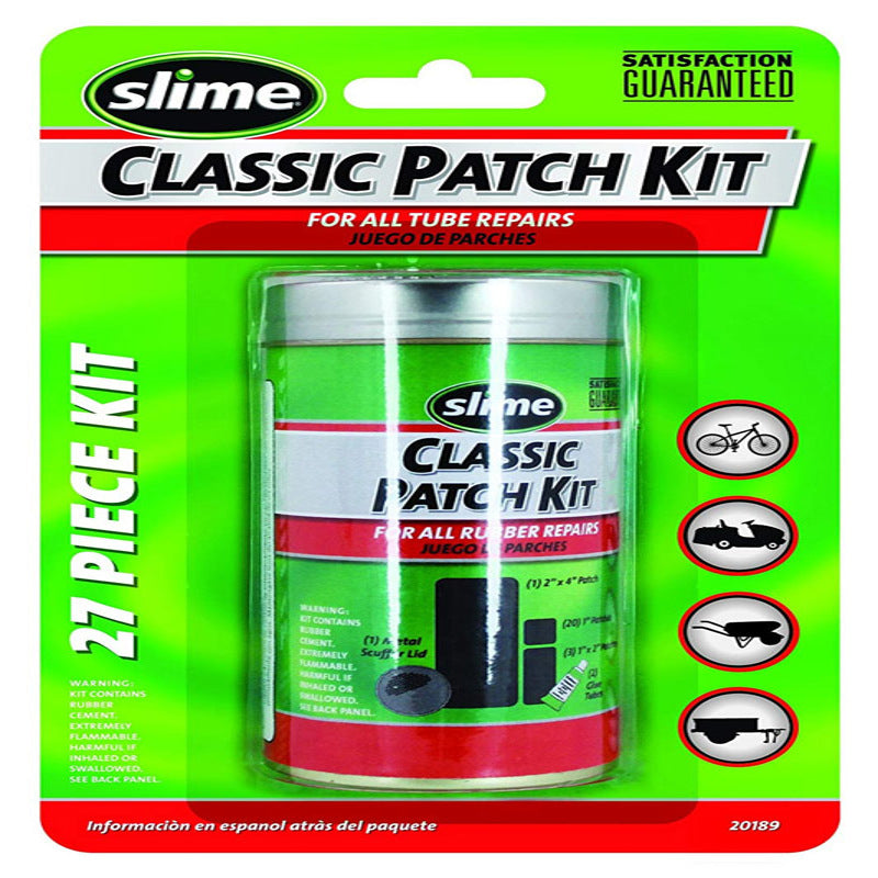 Emery Jensen 27-piece tire repair kit with tools and supplies for fixing flat tires, including plugs, patches, and tools.