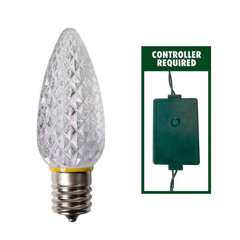 Set of 25 Emery Jensen C9 RGBWW replacement bulbs for holiday lighting, featuring red, green, blue, warm white, and cool white colors.