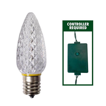 Set of 25 Emery Jensen C9 RGBWW replacement bulbs for holiday lighting, featuring red, green, blue, warm white, and cool white colors.