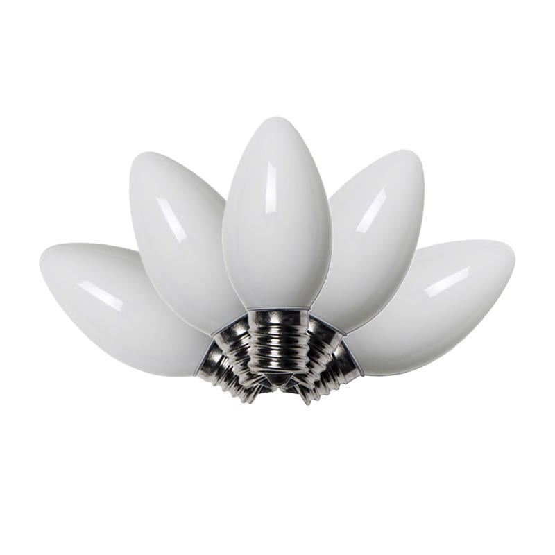 Set of four Emery Jensen STD C9 white ceramic replacement bulbs for decorative lighting, featuring durable ceramic bases.