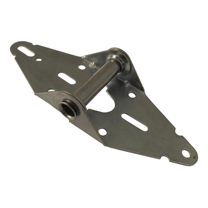Emery Jensen garage door hinge #1, replacement part, showing silver metal hinge with mounting holes for garage door repair.