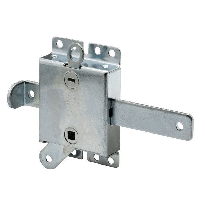 Emery Jensen replacement lock for side garage door, showing the metal locking mechanism and keyhole.