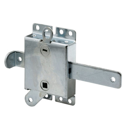 Emery Jensen replacement lock for side garage door, showing the metal locking mechanism and keyhole.
