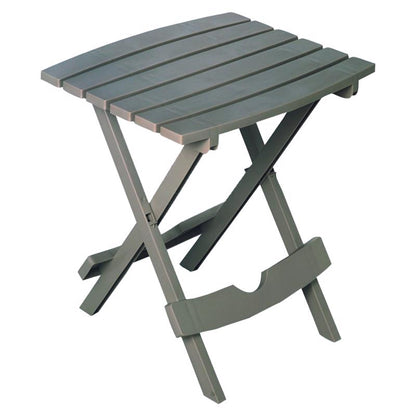 Gray resin end table from Emery Jensen Quikfold collection, shown with a smooth surface and sturdy design.