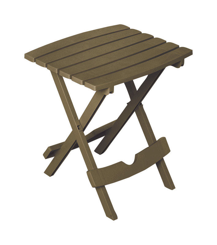 Emery Jensen Quik-Fold side table in brown resin with a foldable design, ideal for versatile indoor or outdoor use.
