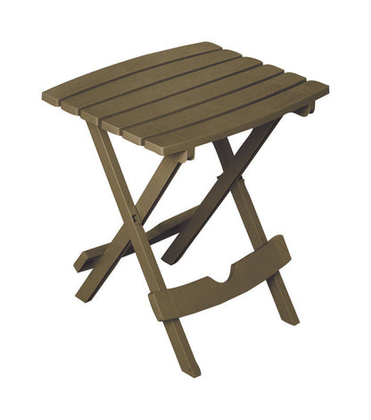 Emery Jensen Quik-Fold side table in brown resin with a foldable design, ideal for versatile indoor or outdoor use.