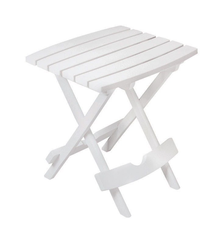 White Quik Fold side table by Emery Jensen, made of resin, featuring a compact and foldable design for versatile use.