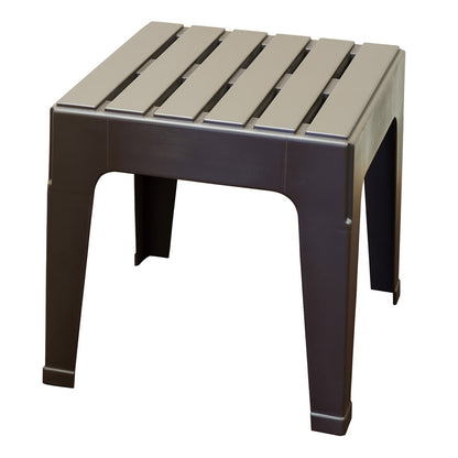 Emery Jensen resin side table in brown with a modern design, showcasing a smooth surface and sturdy construction.