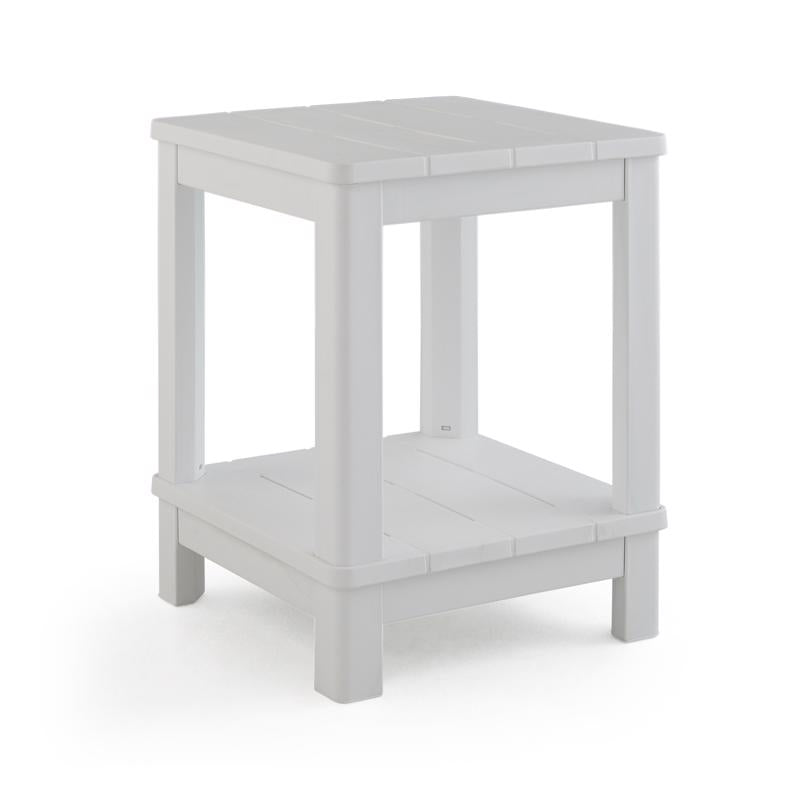 White resin side table with square shape from Emery Jensen resin furniture collection, modern and versatile for living spaces.