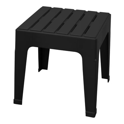 Emery Jensen black resin furniture table with an 18.9-inch tabletop, modern design, and smooth surface.