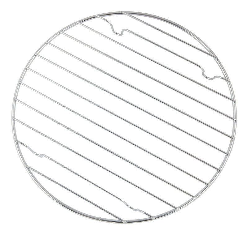 Round 9.25-inch cooling rack from Emery Jensen, perfect for roasting and baking with sturdy metal construction.