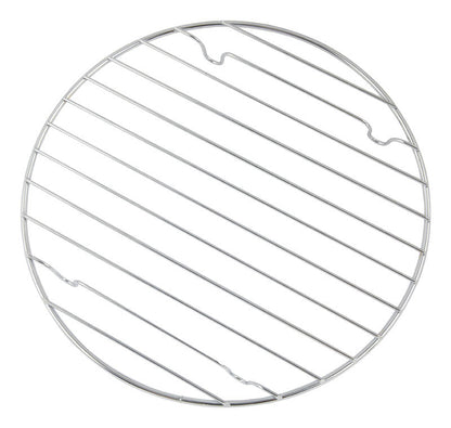 Round 9.25-inch cooling rack from Emery Jensen, perfect for roasting and baking with sturdy metal construction.