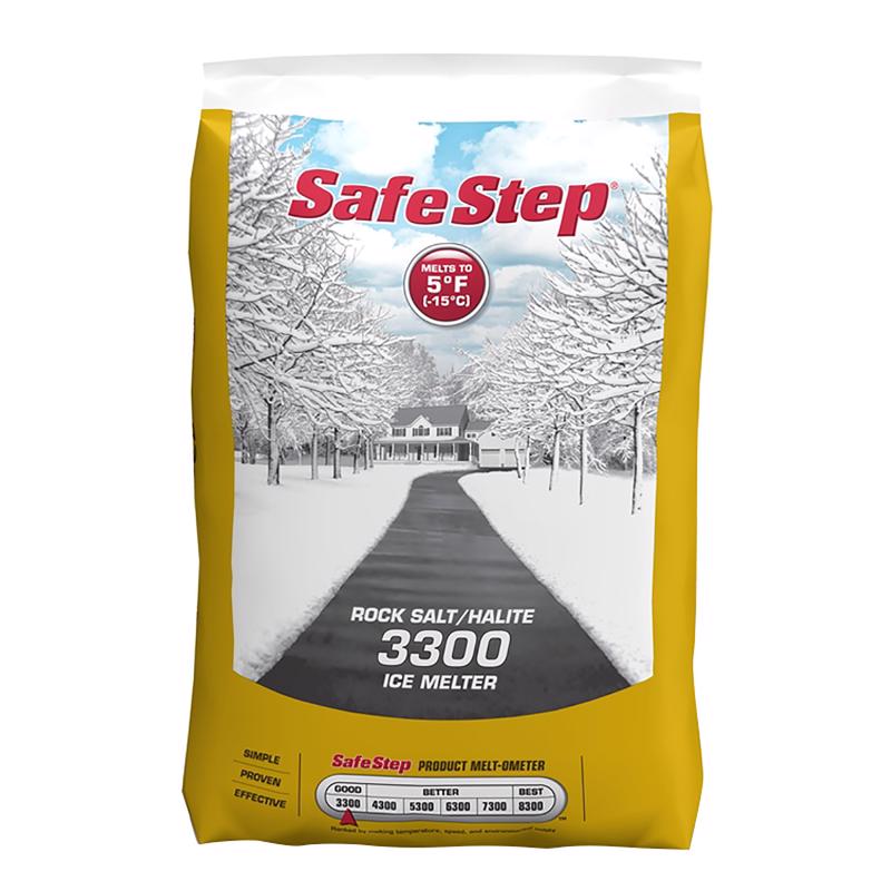 Emery Jensen ice melt rock salt 50 lb bag, used for melting ice and snow on walkways and driveways.