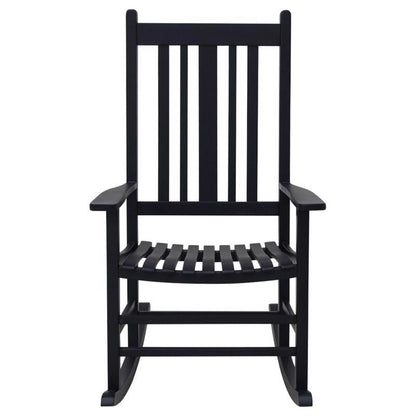 Emery Jensen black wooden rocking chair with a casual design, ideal for relaxing in a cozy living space.