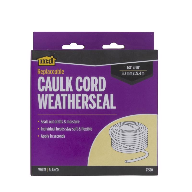 White Emery Jensen rope caulk cord, 90ft length, flexible sealing caulking rope for gaps and cracks in various surfaces.