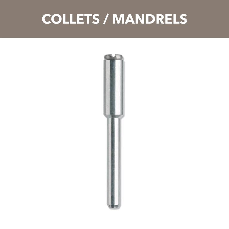 Emery Jensen rotary tool mandrel with 1/8-inch cut and sand accessories for precise grinding and polishing tasks.