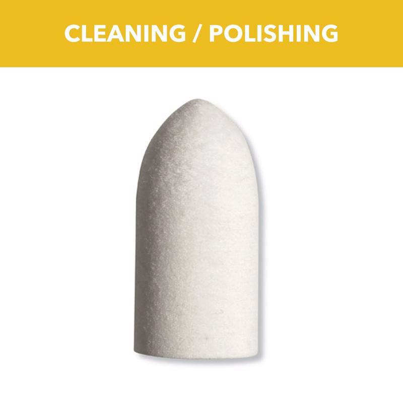 Emery Jensen rotary tool accessory featuring a felt polisher tip for polishing and buffing tasks.