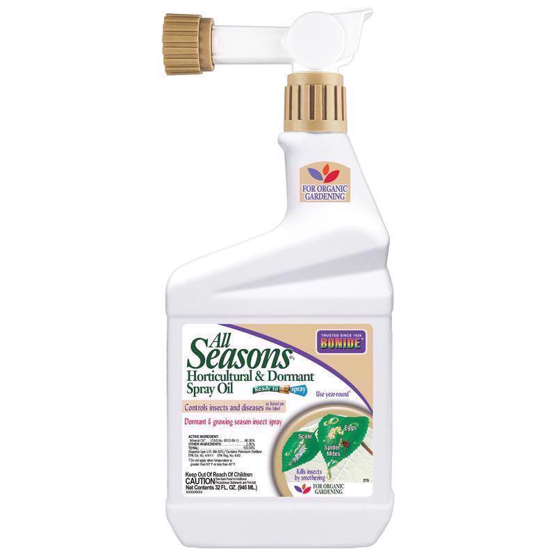 Emery Jensen HRTICULTURE SPRY Oil quart bottle, RTS applicator product with a clear label and spray nozzle for horticultural use