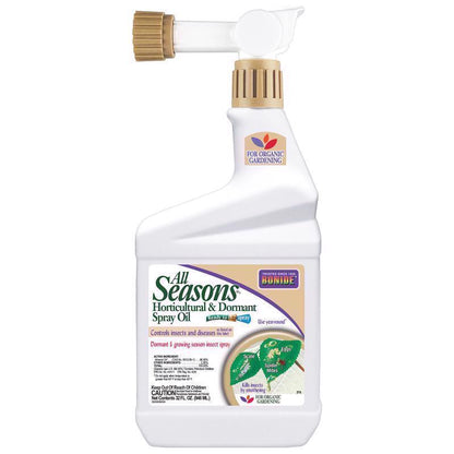 Emery Jensen HRTICULTURE SPRY Oil quart bottle, RTS applicator product with a clear label and spray nozzle for horticultural use