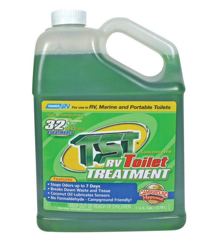 Emery Jensen RV toilet treatment chemical in a one-gallon container, designed for freshening and cleaning RV toilets.
