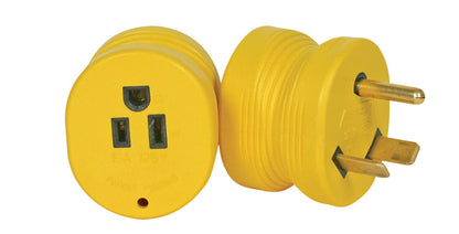 Emery Jensen RV electrical adapter 30 amp male to 15 amp female for connecting RV power sources and outlets.