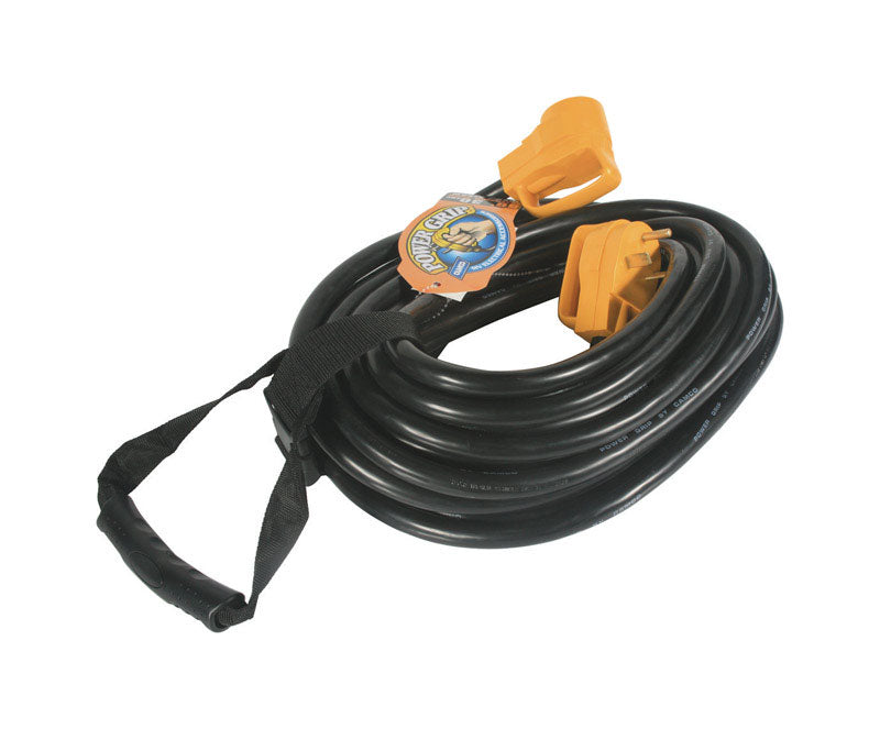 Emery Jensen RV electrical extension cord, 50-foot length, with heavy-duty connectors for outdoor RV power hookup.