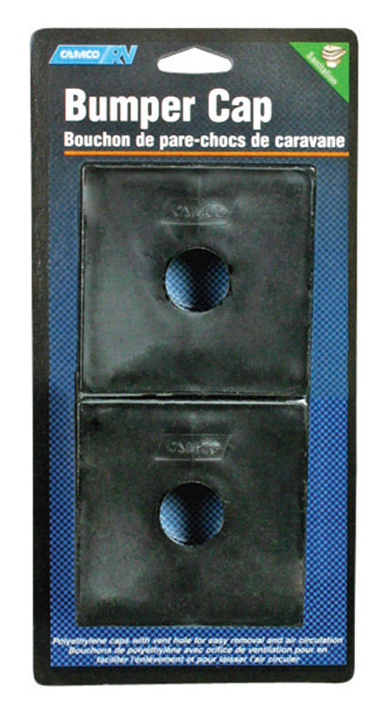 Pair of Emery Jensen 4-inch bumper caps for RVs, showing durable plastic covers in a 2-pack.