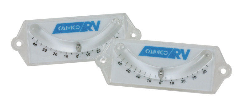 Emery Jensen curved ball level for RV parts and accessories, showing a close-up of the curved bubble level in a durable plastic frame.