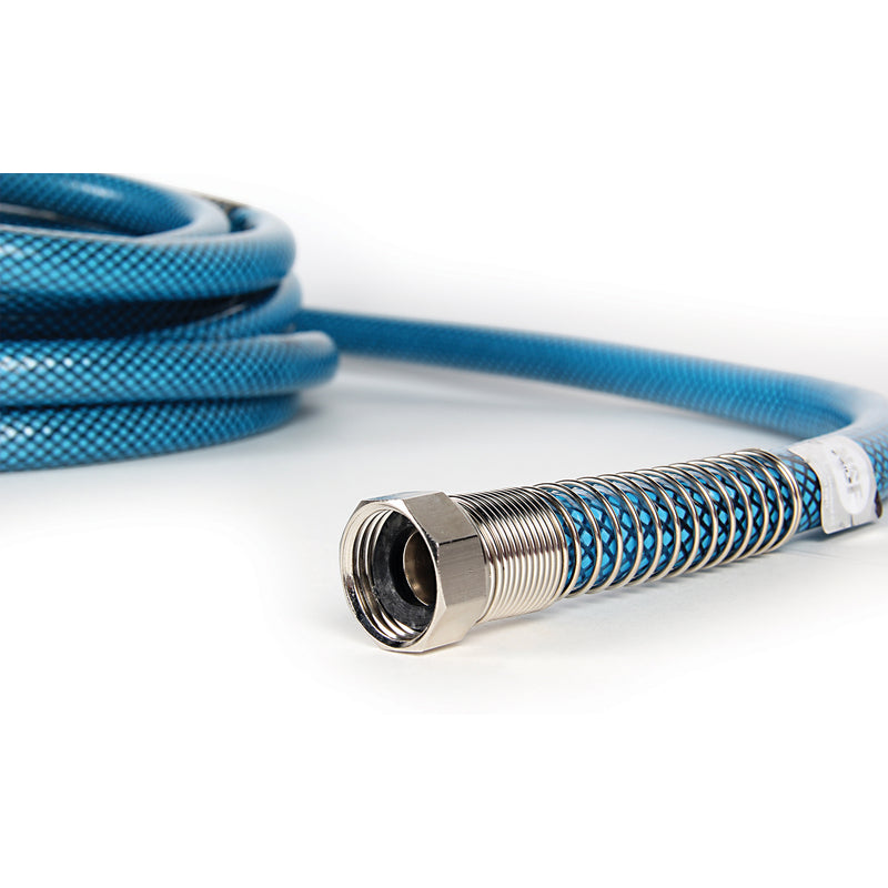 Emery Jensen 25-foot drinking water hose for RV use, flexible and durable RV parts and accessories for outdoor camping.