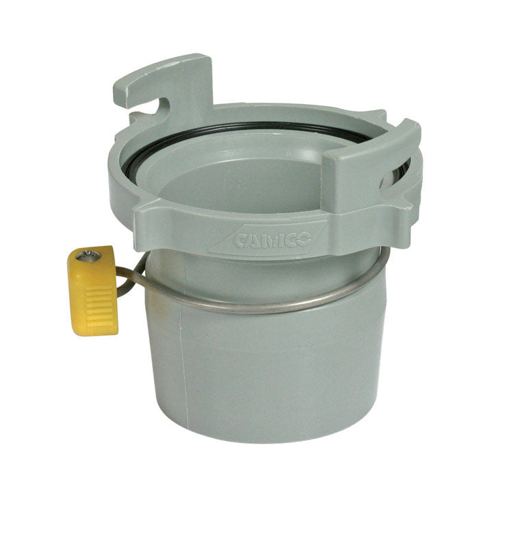 Emery Jensen Easy Slip Sewer Hose Adapter for RV, durable plastic fitting with secure slip connection for RV waste disposal.
