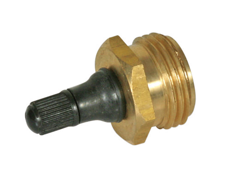 Brass RV blow-out plug from Emery Jensen, used for winterizing RV water systems, displayed on a plain background.