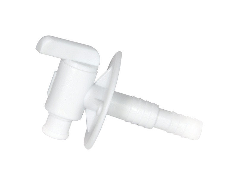 Emery Jensen RV drain valve, 3/8-1/2 inch size, for RV plumbing and drainage systems.