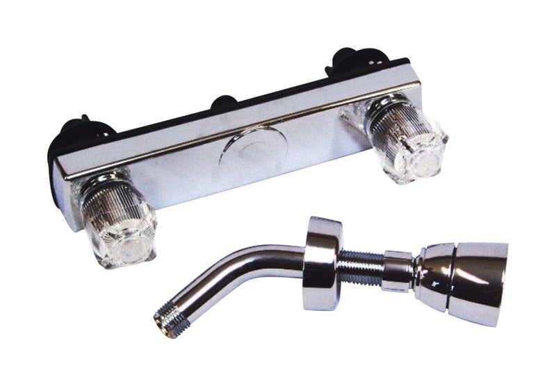 Emery Jensen RV shower faucet with 8-inch chrome finish for RV parts and accessories, featuring a sleek, modern design.