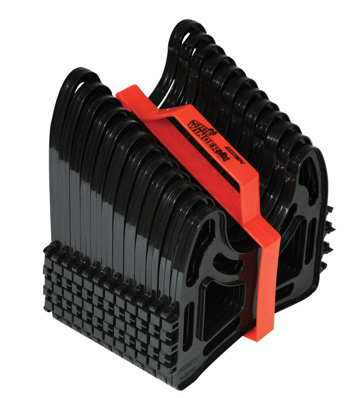 Emery Jensen Sidewinder Hose Support for RVs, showing a sturdy plastic bracket designed to hold and organize RV hoses.