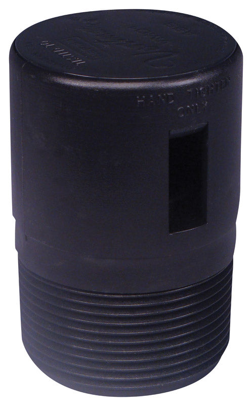 Black plastic male vent check for RVs, Emery Jensen RV parts and accessories, used for ventilation system maintenance.
