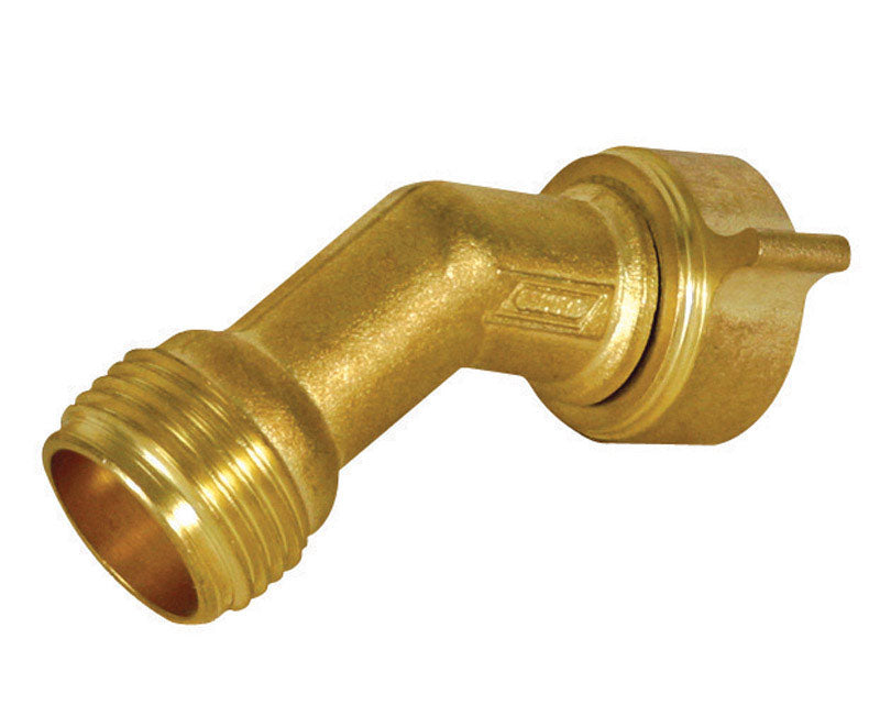 Emery Jensen water hose elbow 45-degree fitting for RV plumbing, durable plastic connector for outdoor water access.